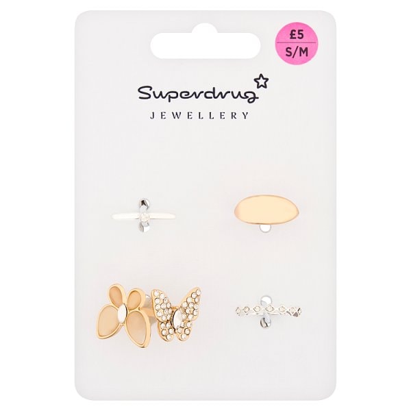 Superdrug Unisex Butterfly Rings 5Pk S/M