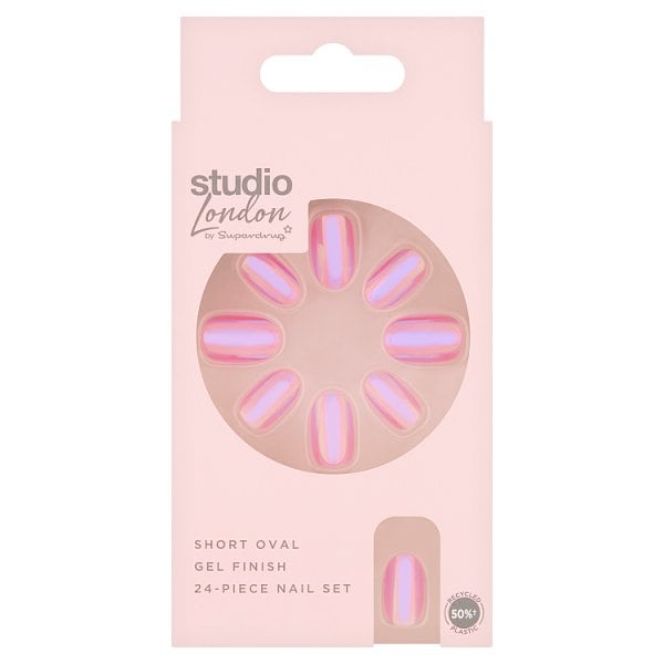 Superdrug Studio London Pink Holographic Jelly Short Oval Nails