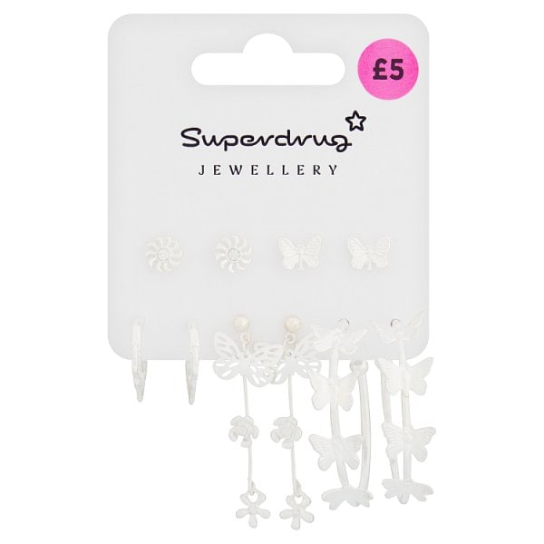 Superdrug Unisex Silver Tone Butterfly Multipack Earrings 5Pk