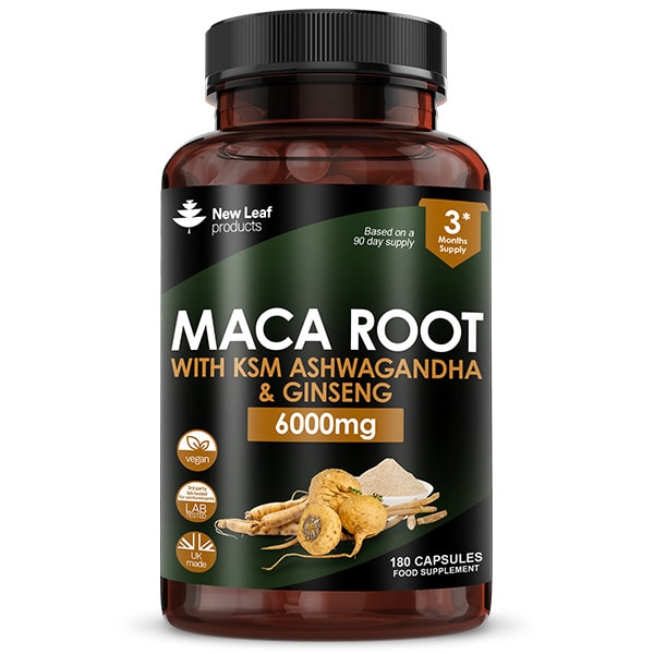 New Leaf Unisex Black - Maca Ksm Ashwagandha & Ginseng - 6000Mg Capsules