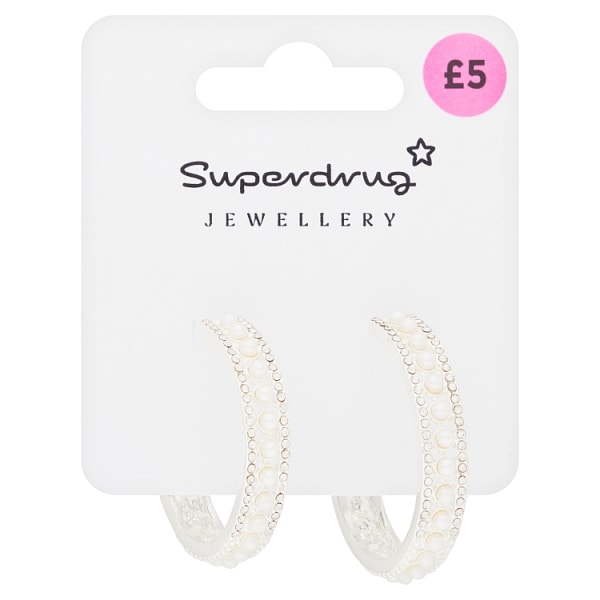 Superdrug Unisex Pearl Effect Diamante Hoop Earrings