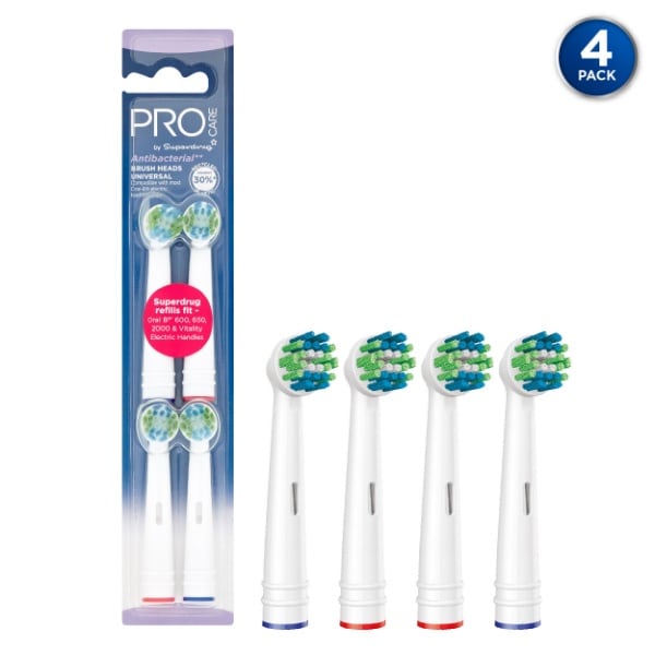 Procare Unisex Antibacterial Total Clean Toothbrush Head X 4