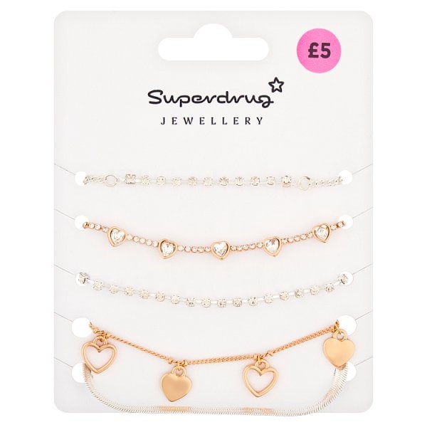 Superdrug Unisex Mixed Metals Heart Bracelets 5Pk