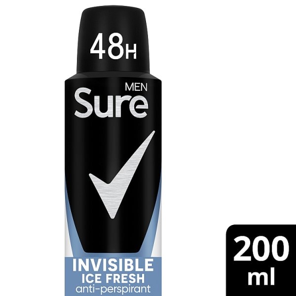 Sure Men's Black Anti-Perspirant Aerosol Invisible Ice Fresh 200Ml