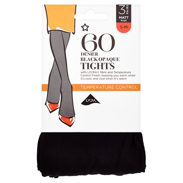 Superdrug Unisex Black 3 Pack 60 Denier Opaque Tights - S/M