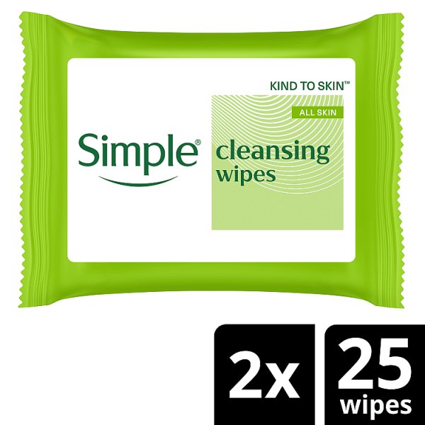Simple Unisex Kind To Skin Bio-Degradable Cleansing Wipes 50 Wipes
