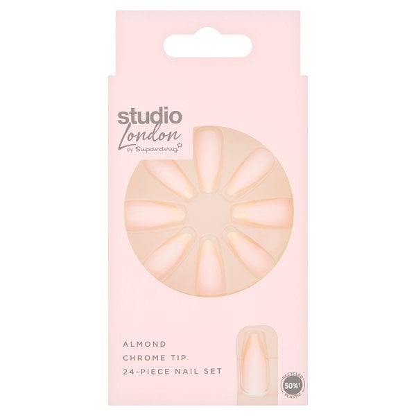 Superdrug Studio London Unisex Gold Chrome Tip Almond Nails