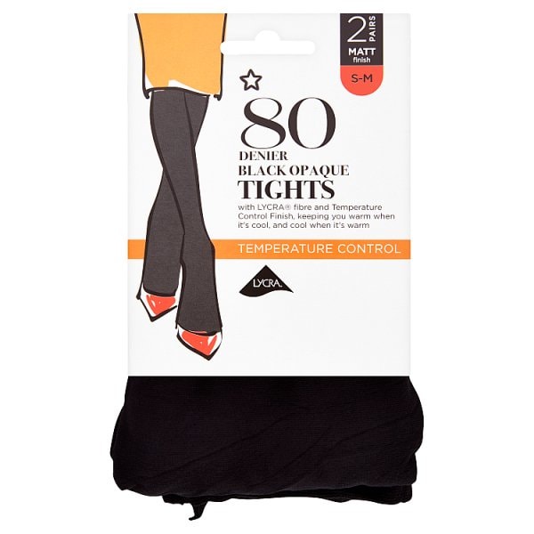 Superdrug Unisex Black 2 Pack 80 Denier Opaque Tights - S/M