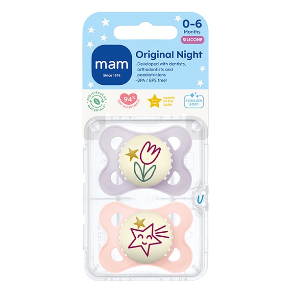 Mam Unisex Kids Blue Original Night 0-6M Soother 2Pk