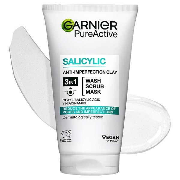 Garnier Pure Active 3-in-1 Clay Mask Scrub Wash Oily Skin 150ml