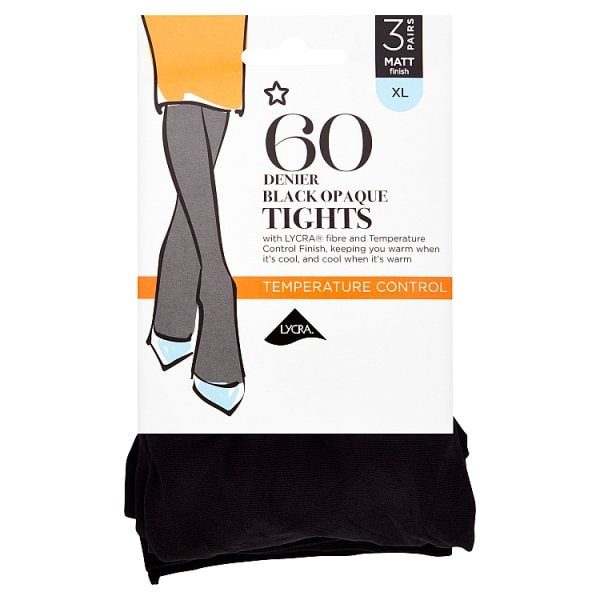 Superdrug Unisex Black 3 Pack 60 Denier Opaque Tights - Xl