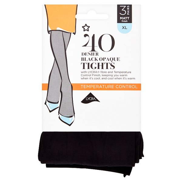 Superdrug Unisex Black 3 Pack 40 Denier Opaque Tights - Xl