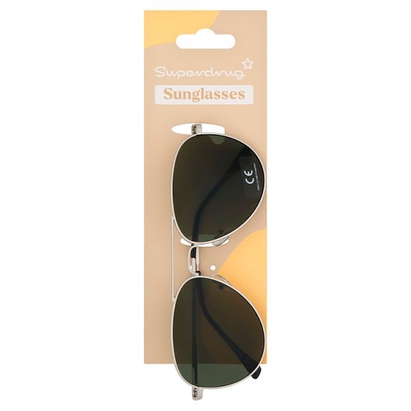 Superdrug Unisex Silver Metal Aviator Sunglasses