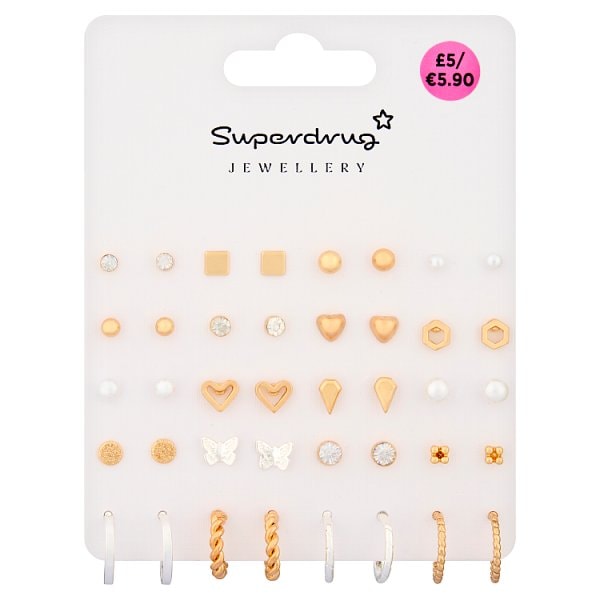 Superdrug Unisex Mixed Metals Earrings 20 Pack