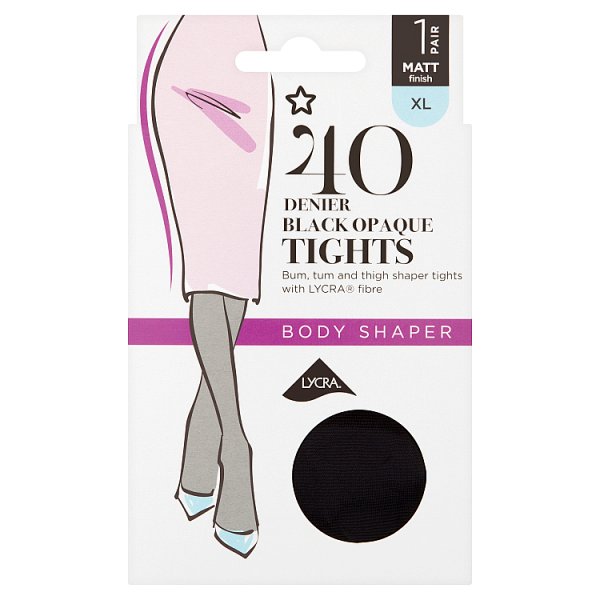 Superdrug Unisex Black 1 Pack 40 Denier Shaper Tights Xl