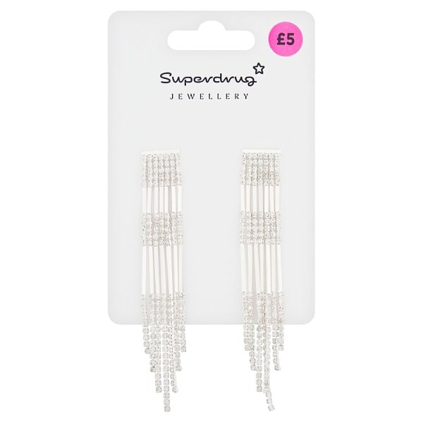 Superdrug Unisex Silver Tone & Diamante Waterfall Earrings