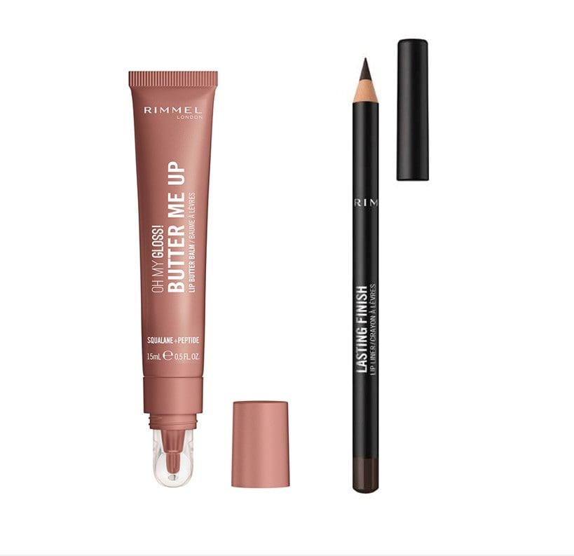Rimmel Oh My Gloss! Butter Me Up - Pumpkin Spice + Lasting Finish 8hr Liner - Espresso Lip Bundle