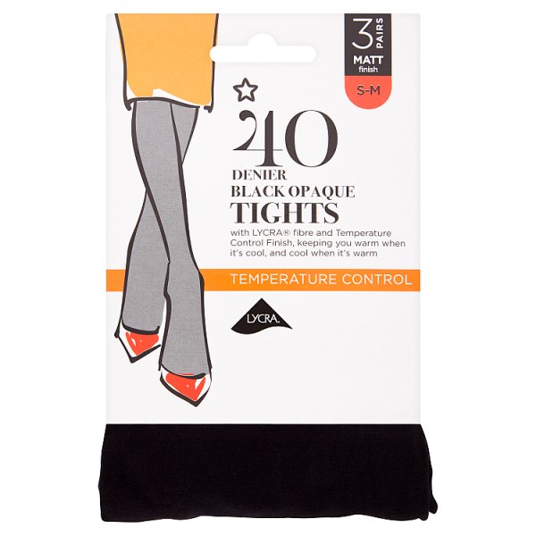 Superdrug Unisex Black 3 Pack 40 Denier Opaque Tights - S/M