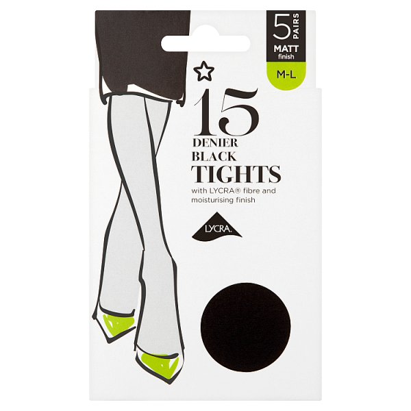 Superdrug Unisex Black 5 Pack 15 Denier Lycra Tights