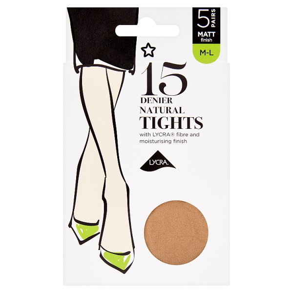 Superdrug Unisex 5 Pack 15 Denier Lycra Tights - Natural M/L