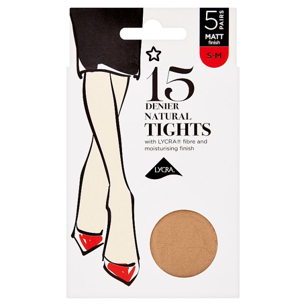 Superdrug Unisex 5 Pack 15 Denier Lycra Tights - Natural S/M