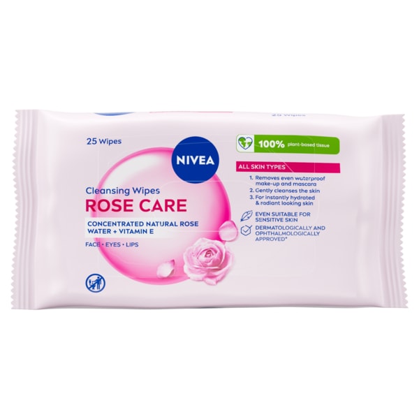 Nivea Unisex Rose Biodegradable Care Micellar Wipes 25 Wipes