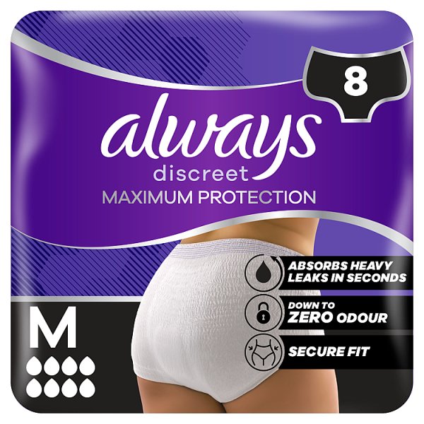 Always Discreet Unisex Heavy Incontinence Maxi Pants 8 Drops M 8Cx2
