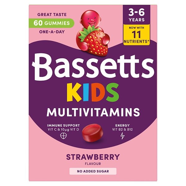 Bassetts Unisex Kids Kids Multivitamins 3-6 Strawberry 60S