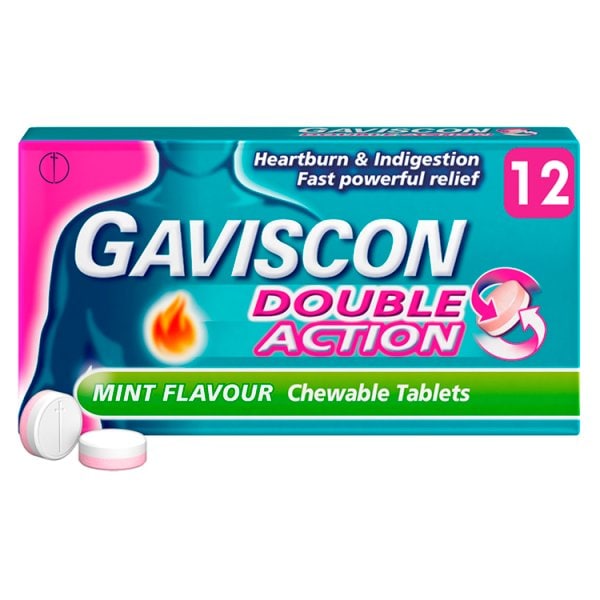 Gaviscon Unisex Mint Double Action Tabs Heartburn Indigestion 12S