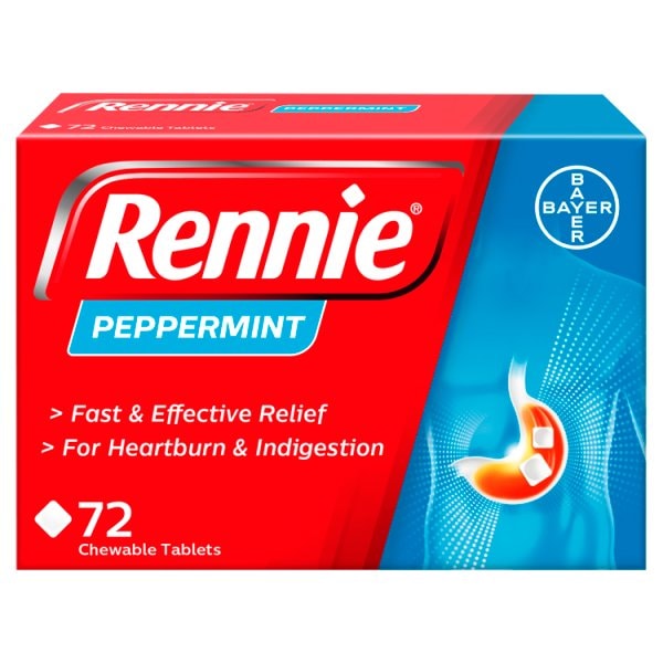Rennie Unisex Kids Peppermint Heartburn & Indigestion Relief 72 Tablets