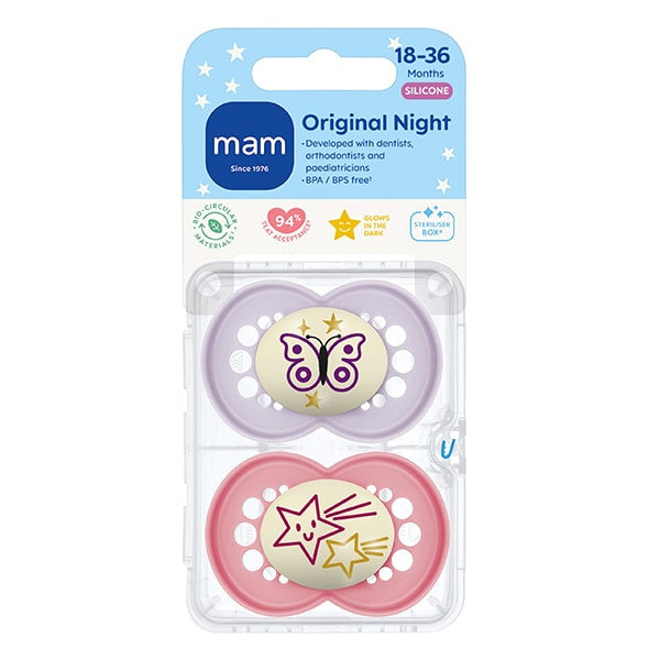 Mam Unisex Kids Blue Original Night 18-36M Soother 2Pk
