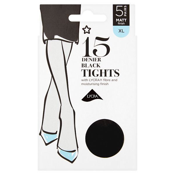 Superdrug Unisex Black 5 Pack 15 Denier Lycra Tights - Xl