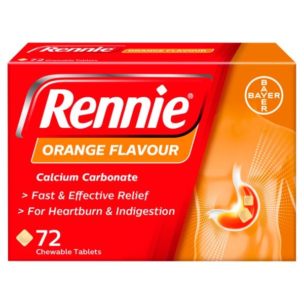 Rennie Unisex Orange Heartburn & Indigestion Relief 72 Tablets