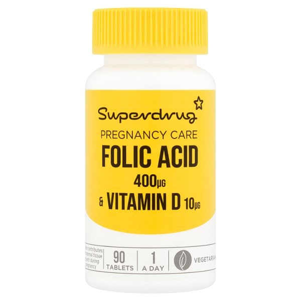Superdrug Unisex Folic Acid 400Ug + Vitamin D 10Ug 90S