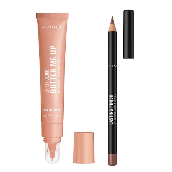 Rimmel Oh My Gloss! Butter Me Up - Chai + Lasting Finish 8hr Liner - Chai Latte Lip Bundle