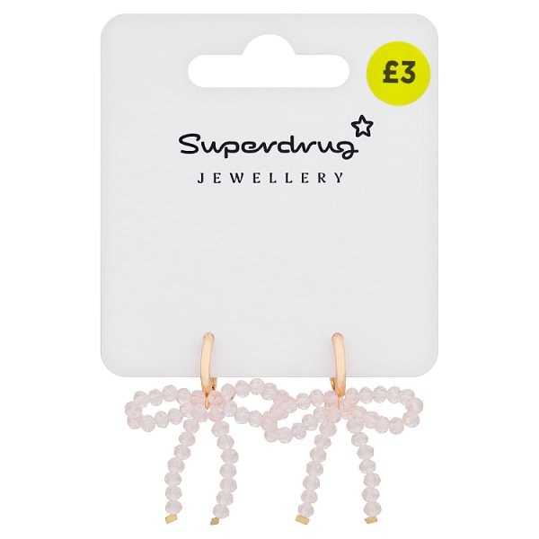 Superdrug Unisex Pink Beaded Bow Earrings