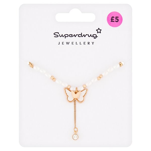 Superdrug Unisex Butterfly Pendant & Pearl Effect Necklace