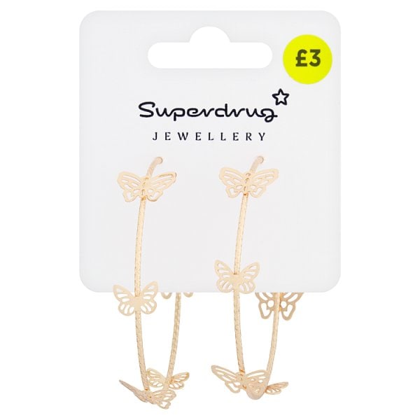 Superdrug Unisex Gold Tone Butterfly Large Hoop Earrings