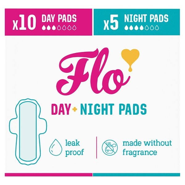 Here We Flo Men's Bamboo Period Pads With Wings Pack 10 Day + 5 Night