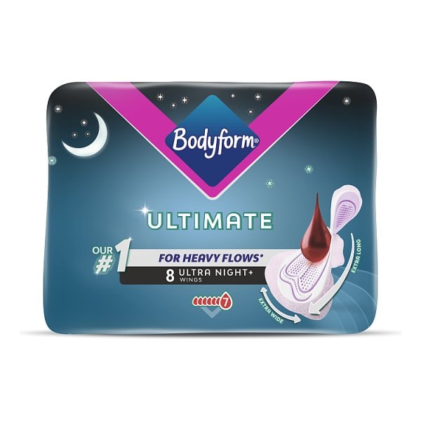 Bodyform Unisex Ultimate Night Sanitary Towels Wings 8 Pack
