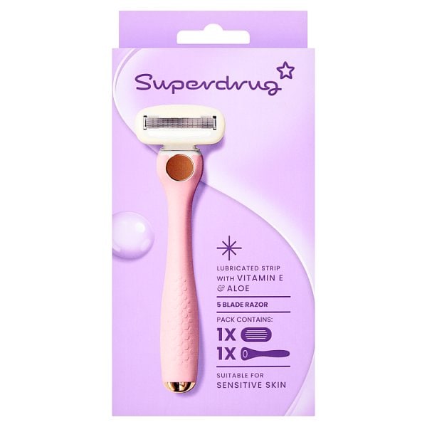 Superdrug Women's Pink Premium 5 Blade Razor Rose Gold Handle