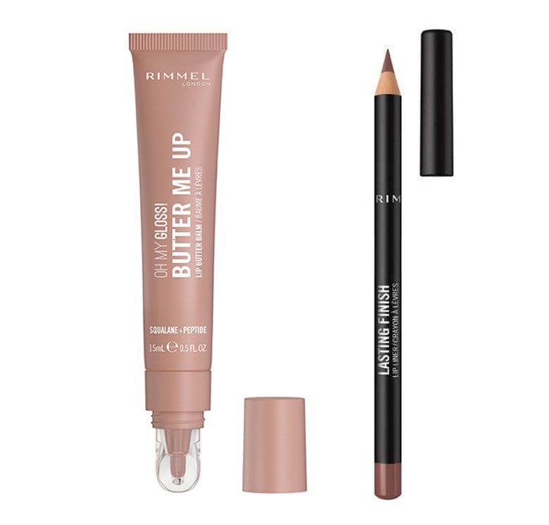 Rimmel Oh My Gloss! Butter Me Up - Latte Delight + Lasting Finish 8hr Liner - Chai Latte Lip Bundle
