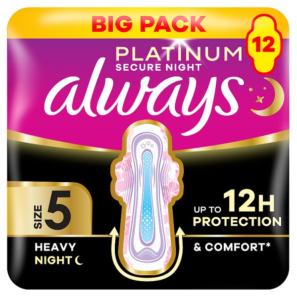 Always Unisex Platinum Secure Night Extra Size5 Sanitary Towels X 12