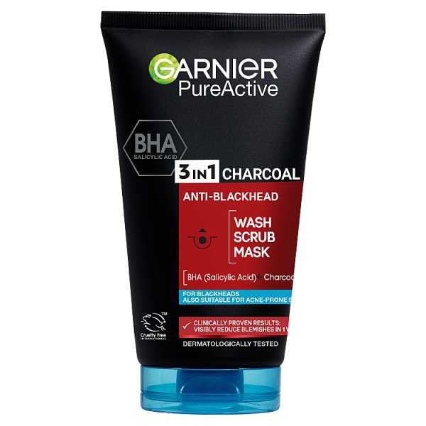 Garnier Pure Active 3-in-1 Charcoal Blackhead Mask Wash Scrub 150ml