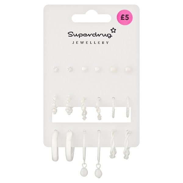Superdrug Unisex Silver Tone Stud/Hoop 9Pk