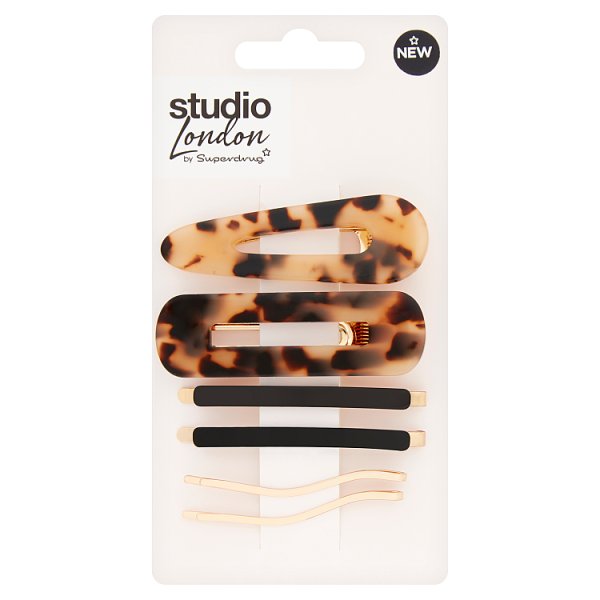 Superdrug Studio London Unisex Black/Brown Studio London By Superdrug Hair Clips And Slides X 6