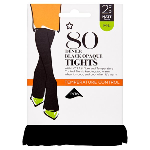 Superdrug Unisex Black 2 Pack 80 Denier Opaque Tights - M/L