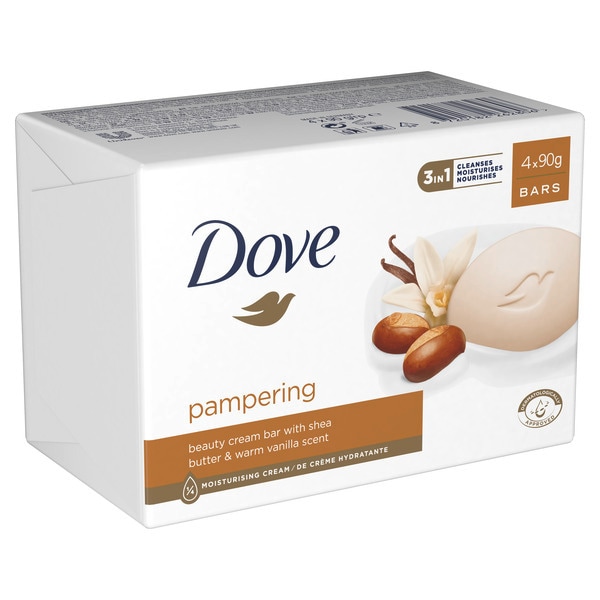 Dove Purely Pampering Beauty Bar Shea Butter 4X90G | Toiletries | Superdrug