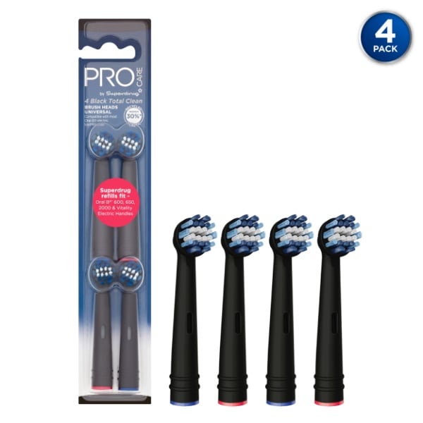 Procare Unisex Black By Superdrug Total Clean Toothbrush Heads X 4