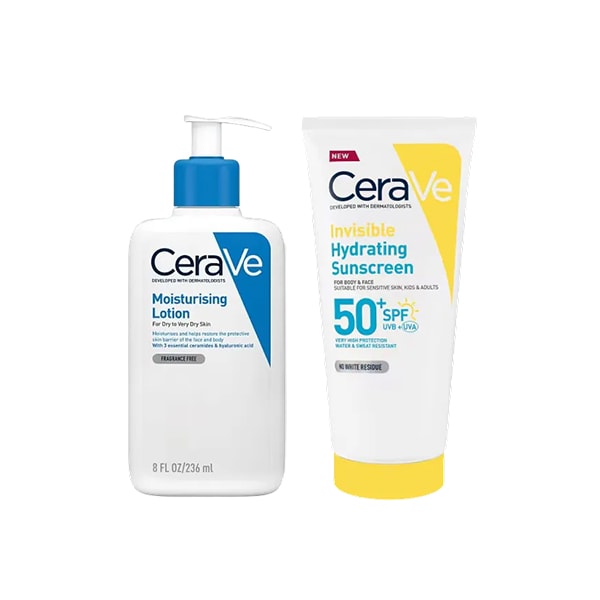 CeraVe Hydrating skin body and SPFroutine